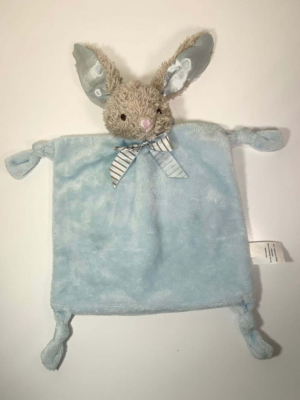 Dan Dee BUNNY Rabbit Baby Lovey Blue Knotted Security Blanket Rattle Stripe Bow